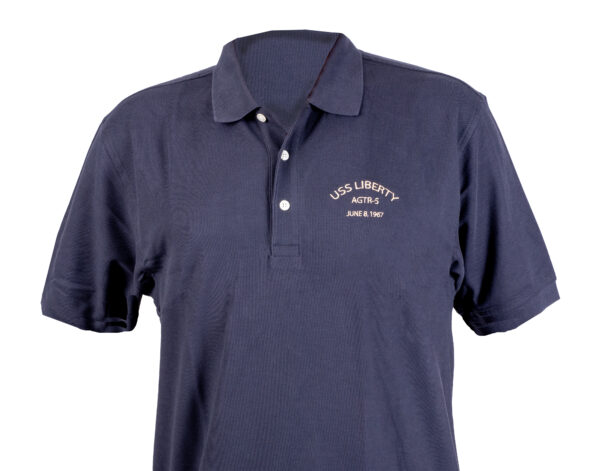 USS Liberty Golf Shirt (blue w/tan embroidery)